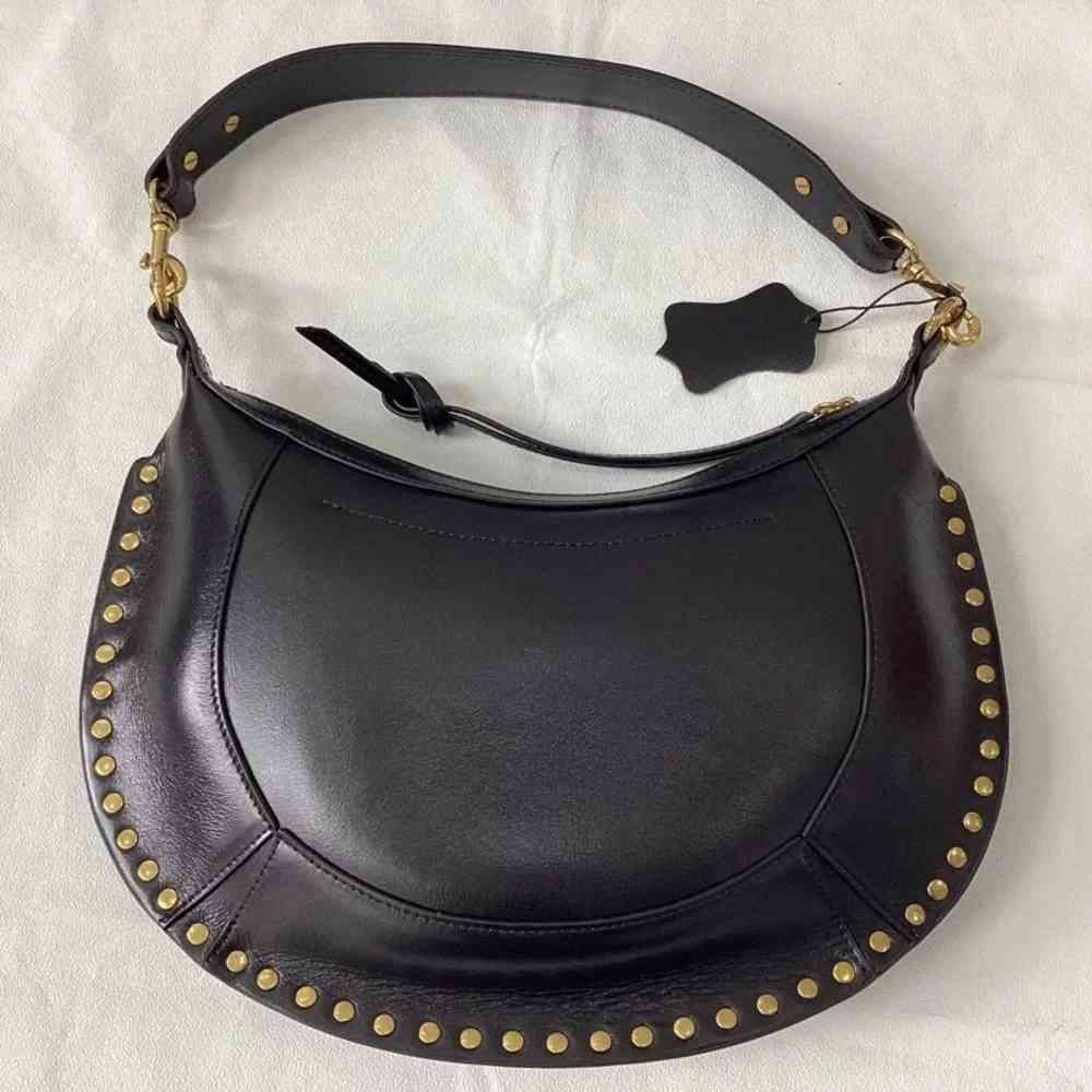 Isabel Marant Black Leather Crescent Shoulder Bag with Gold Studs - Picture 2 of 6